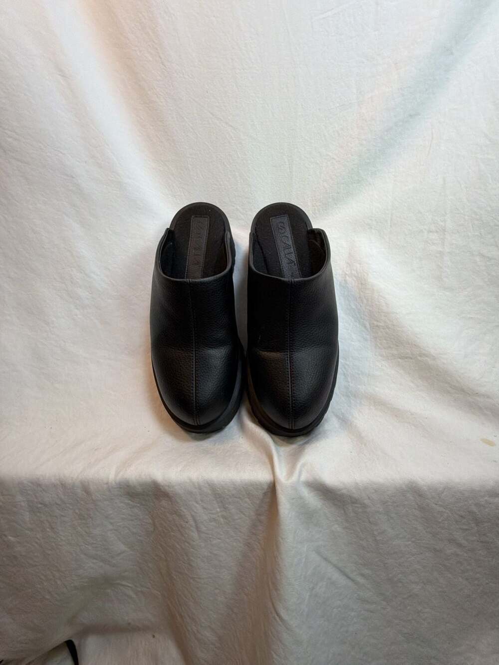 Calla Black Leather Platform Lug Sole Mules